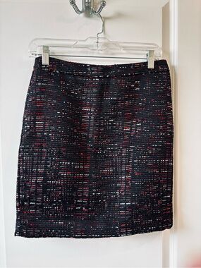 LOFT Black Tweed Pencil Skirt with Red and White Accents